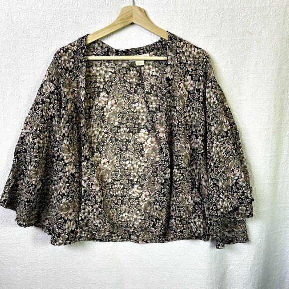 ANTHROPOLOGIE Staring At Stars Black Dark Floral Kimono Open Cardigan Boho Small - Picture 4 of 9